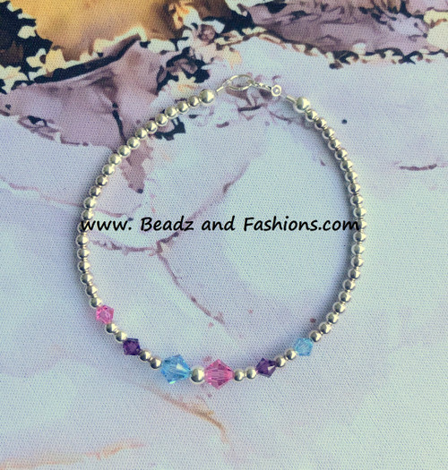 Sterling silver 6 crystal bracelet #4