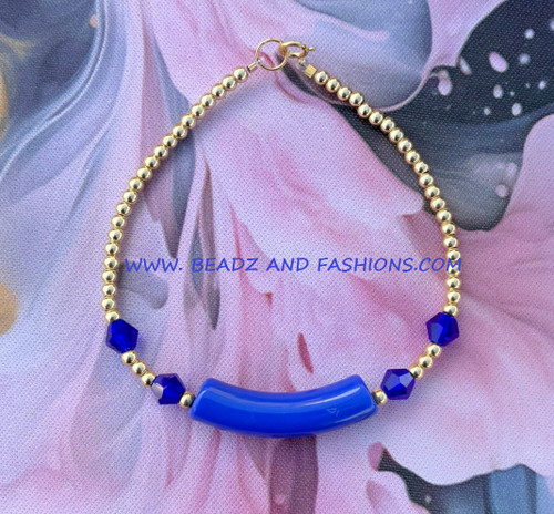 14k gold blue TUBE bracelet #1