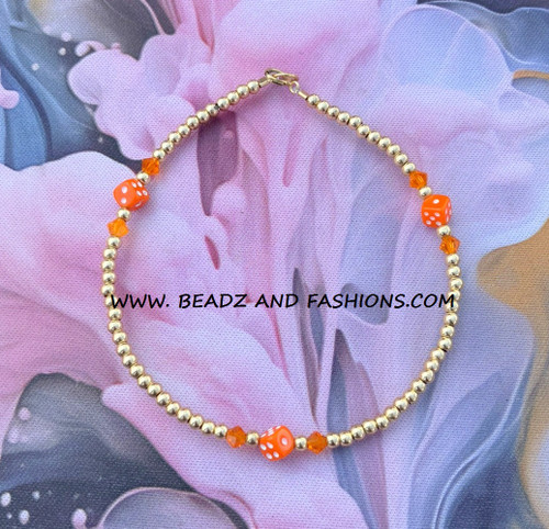 14k gold ORANGE dice Anklet #1