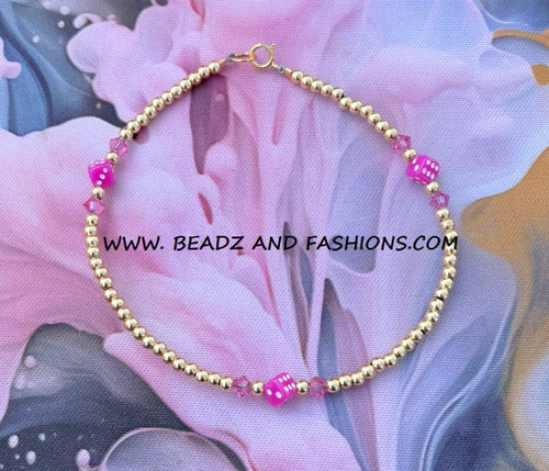 14k gold pink dice Anklet #1