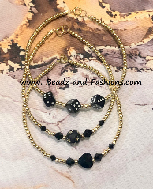 14k gold 3pc black bracelet set #3