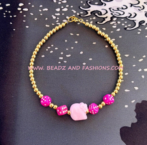 14k Gold Pink Kitty & Dice bracelet #1
