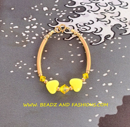 14k Gold YELLOW heart skinny bangle #2