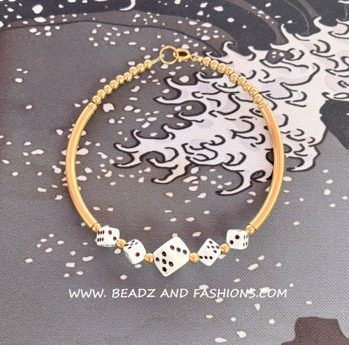 14k gold white DICE Skinny Bangle #1