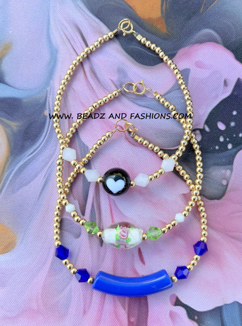 14k gold 3pc mix bracelet stack set #28