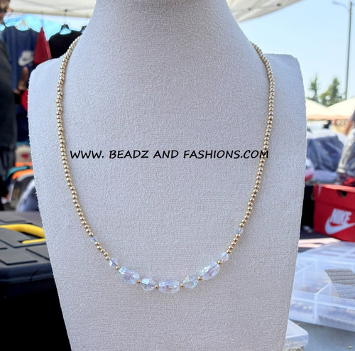 14k gold oval clear necklace #2A