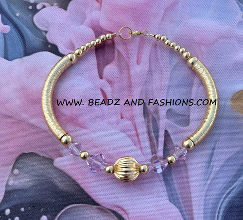 14k gold JUNE Ball & crystal large bangle #1