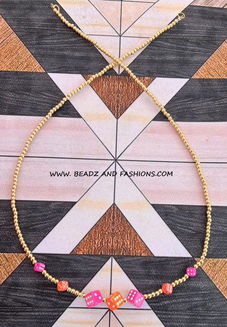 14k gold pink & orange dice necklace #1A