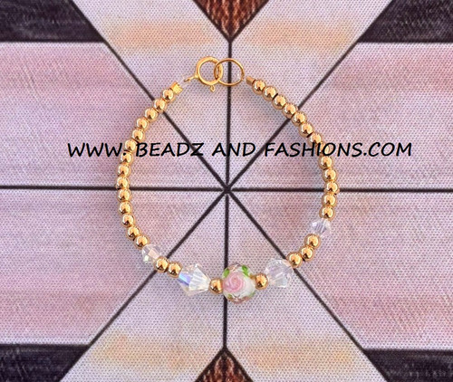 14k gold clear flower bracelet kids #1