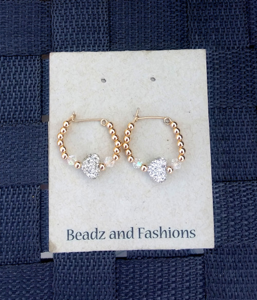 14k gold filled pave heart hoop earrings #1