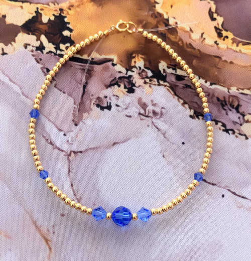 14k gold SEPTEMBER round crystals anklet #1