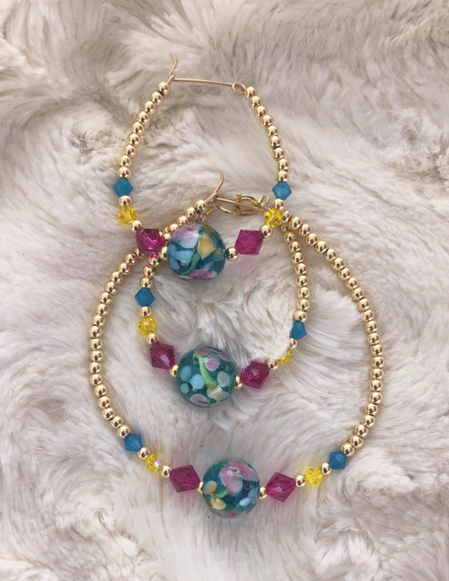14k gold 2pc Flower blue set