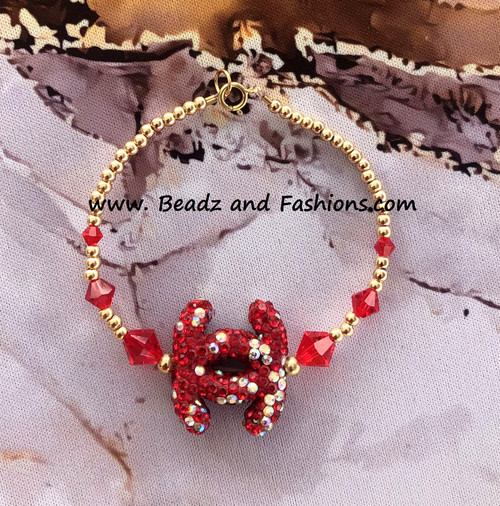 14k gold Red & Clear pave bracelet #1