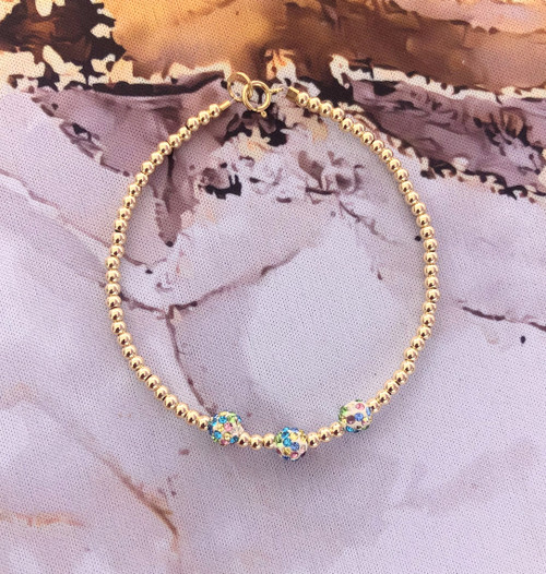 14k gold Mini Rainbow pave bracelet #1.