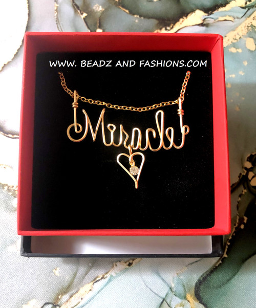 14k gold filled wire name plate heart necklace #3