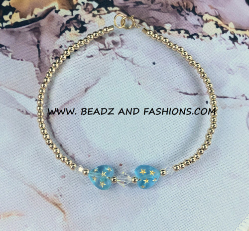 14k gold Two Tone Double Heart stardust bracelet