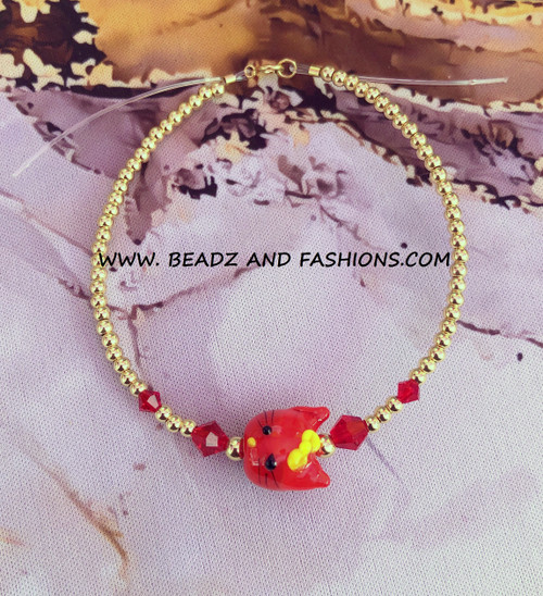 14k gold Red KITTY bracelet #1