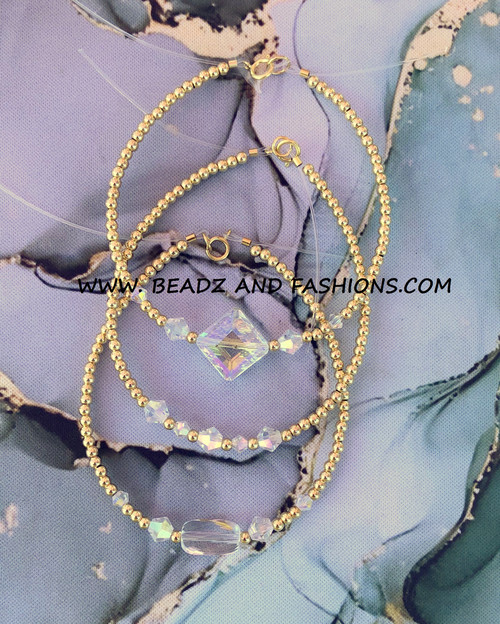 14k gold 3pc Clear stack bracelet set #21