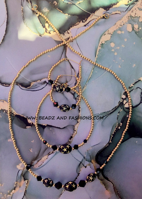 14k gold 3pc oval Stardust necklace set #2