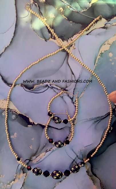 14k gold 2pc oval Stardust necklace set #2