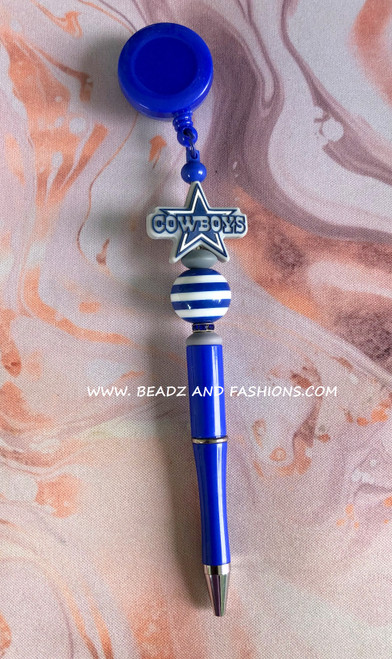 Cowboys Beadable badge reel & pen #2