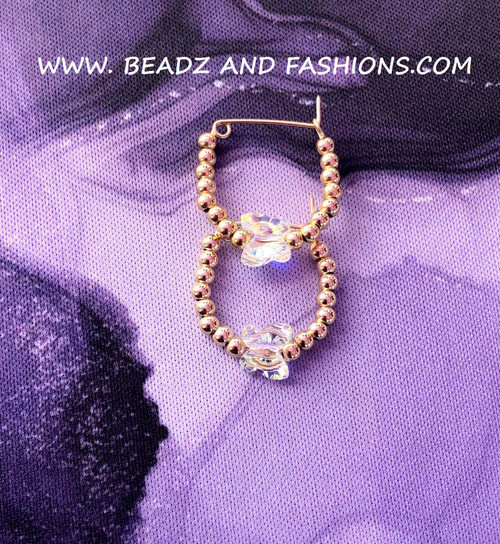 14k gold CLEAR  butterfly XS hoop earrings