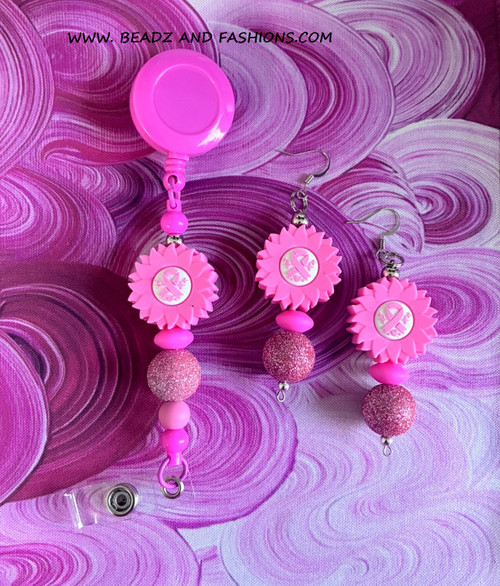 2PC BREAST CANCER BADGE & EARRING SET #1