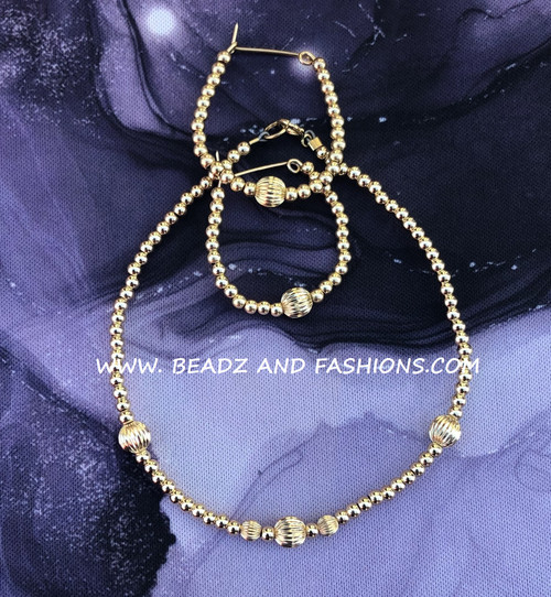 14k All gold 2pc ball Earring & Anklet set