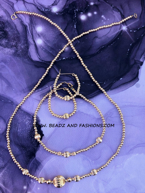 14kt Gold 3pc ball Necklace & Anklet set #6