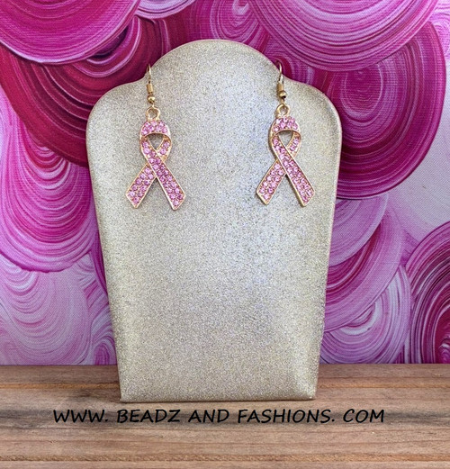 Breast Cancer GOLD Rhinestone Earrings