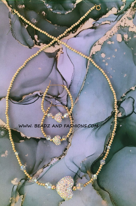 14k gold 3pc pave heart set #6E