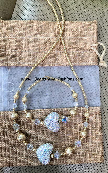 14k gold 2pc CLEAR pave precision heart set #4B