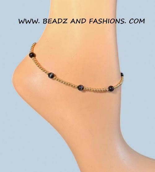 14k gold Black Cat eye Anklet #1