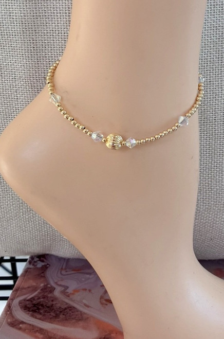 14k gold ANY COLOR BALL CRYSTAL Anklet #2A