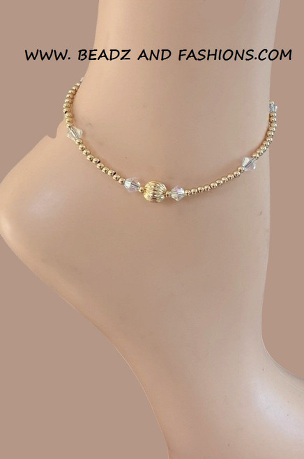 14k gold ANY COLOR BALL CRYSTAL Anklet #2A