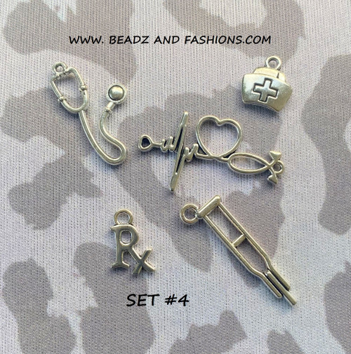 5pc Silver Medical charm pendant set #4
