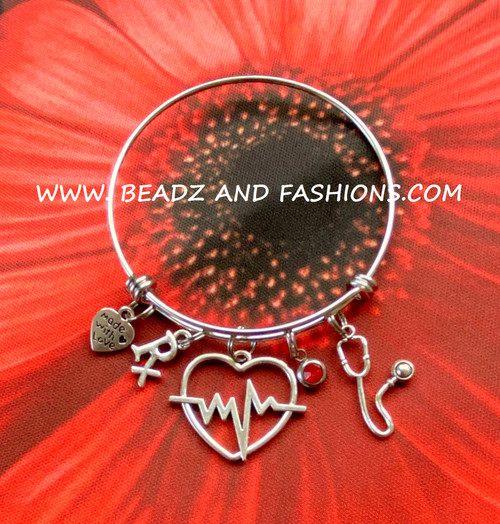 EKG MEDICAL charm ADJUSTABLE silver bracelet #3