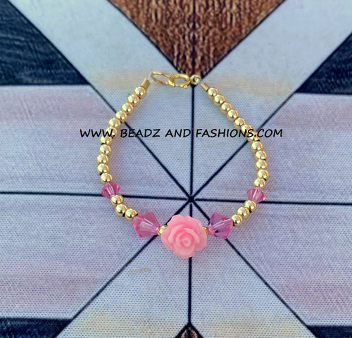 14k gold Lt.PINK rose bracelet kids