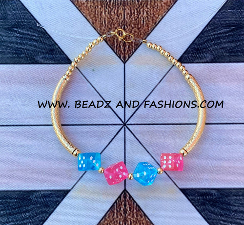 14k gold two tone dice medium Bangle #1