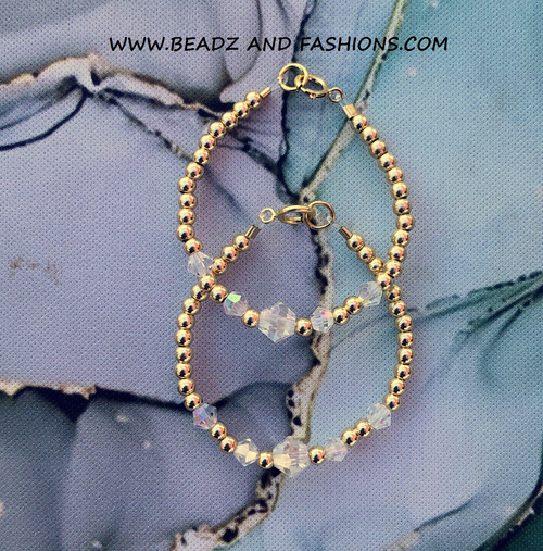 14k gold 2PC ANY COLOR crystal STACK bracelet SET  #1 kids