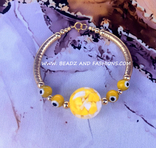 14k gold Yellow evil eye Large bangle #1