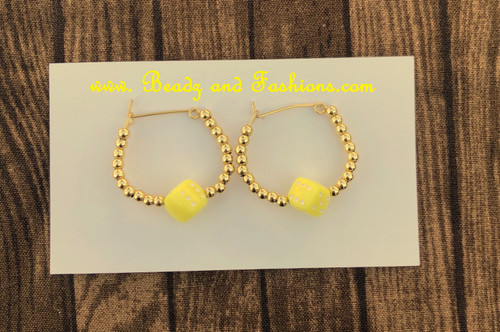 14k gold filled Yellow dice hoop earrings