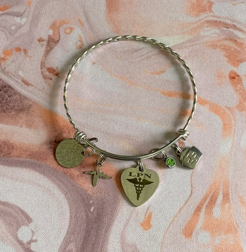 LPN NURSE charm expandable silver bracelet #5