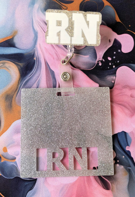 RN silver  glitter Acrylic badge reel #1.