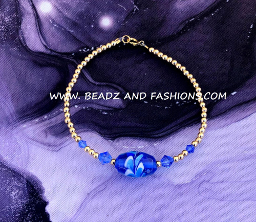14k gold Blue oval flower bracelet