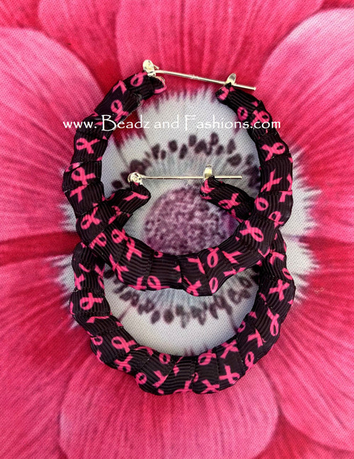 Breast Cancer Large  wrap bamboo earrings #1