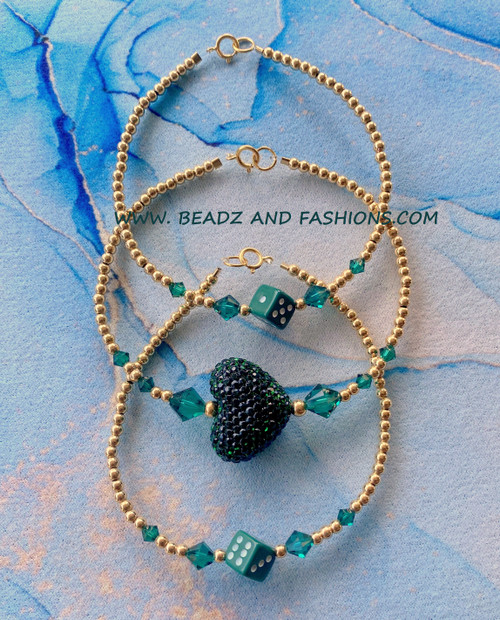 14k Gold 3PC May heart & dice stack set #1