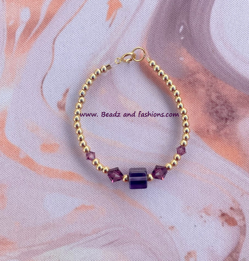 14k gold february cube bracelet kids