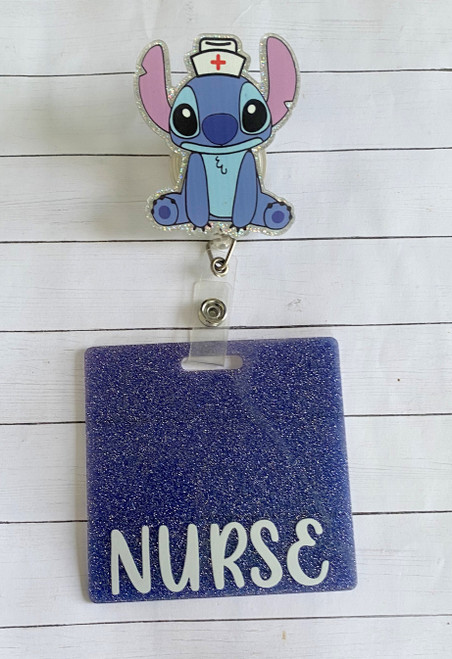 Lilo blue glitter Acrylic badge reel #3