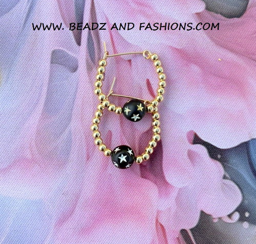 14k gold Small black stardust earrings